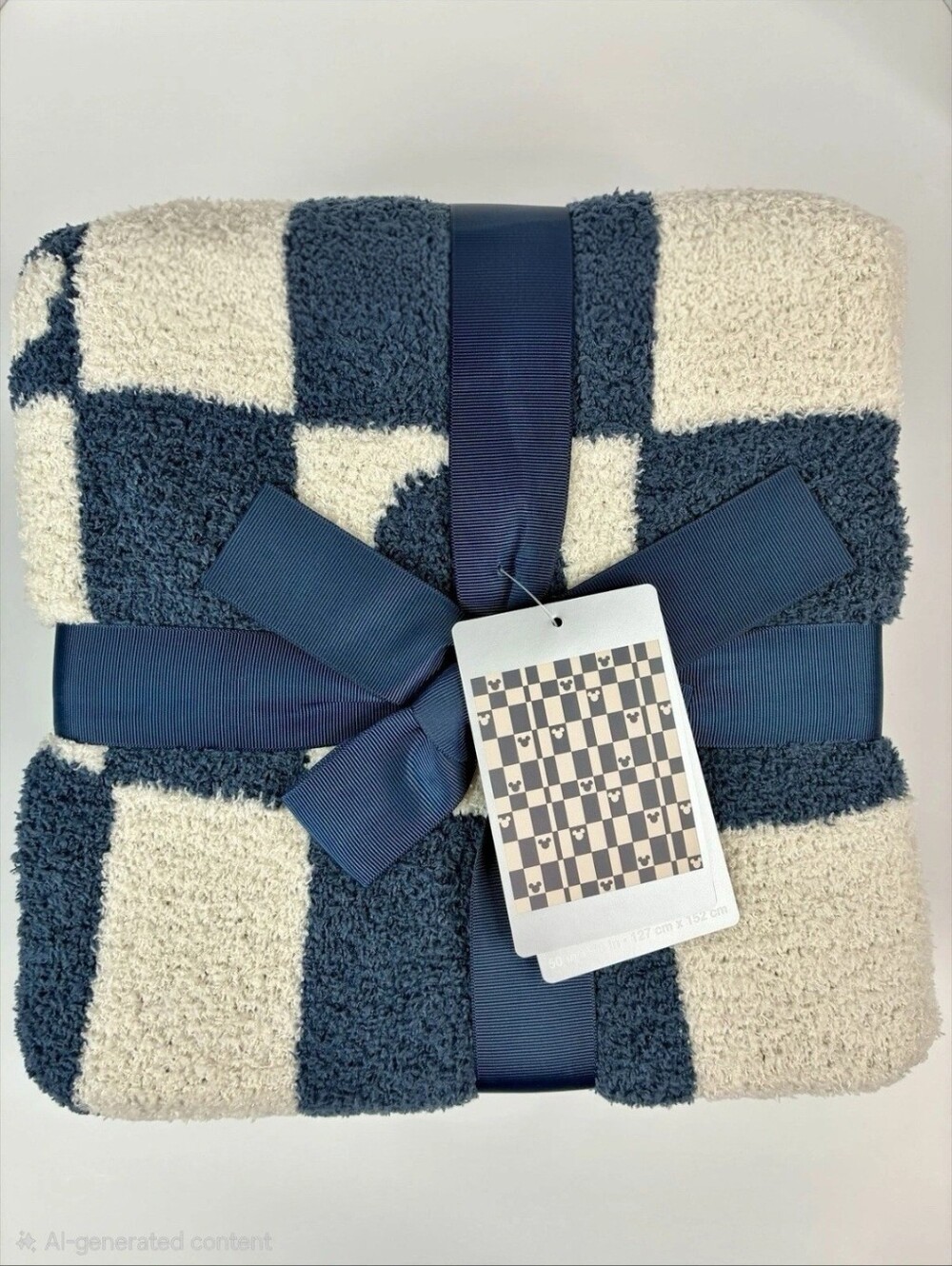 Disney Parks Mickey Icon Navy/Cream - Checkerboard Fluffy Blanket Throw